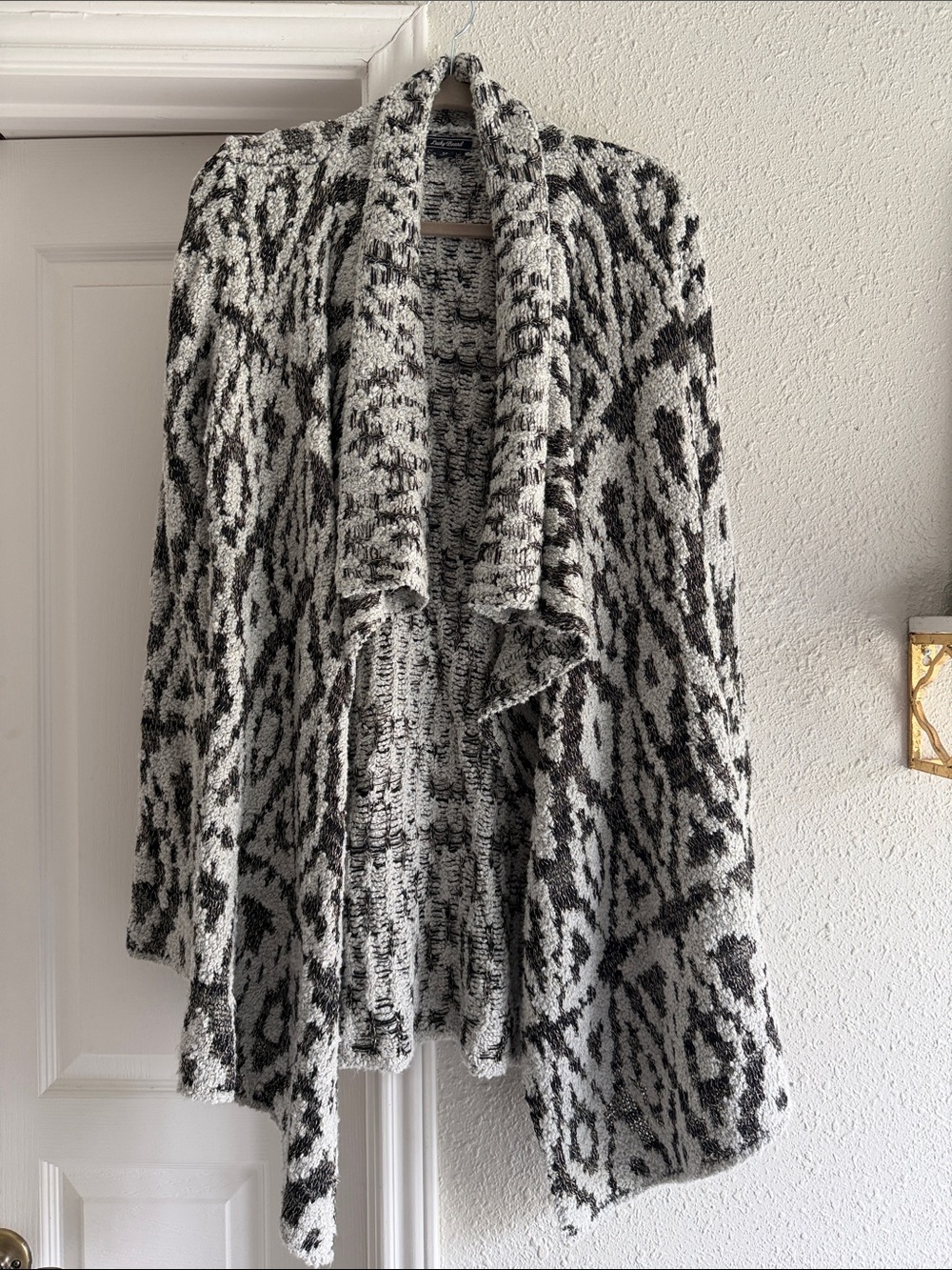 Lucky Brand Black and light gray Open-Front Patterned Cardigan